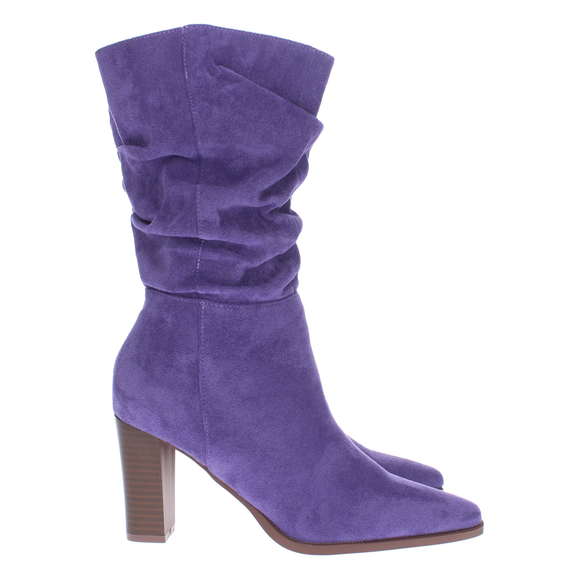 Bota de tacón para mujer estampado liso con caña arrugada