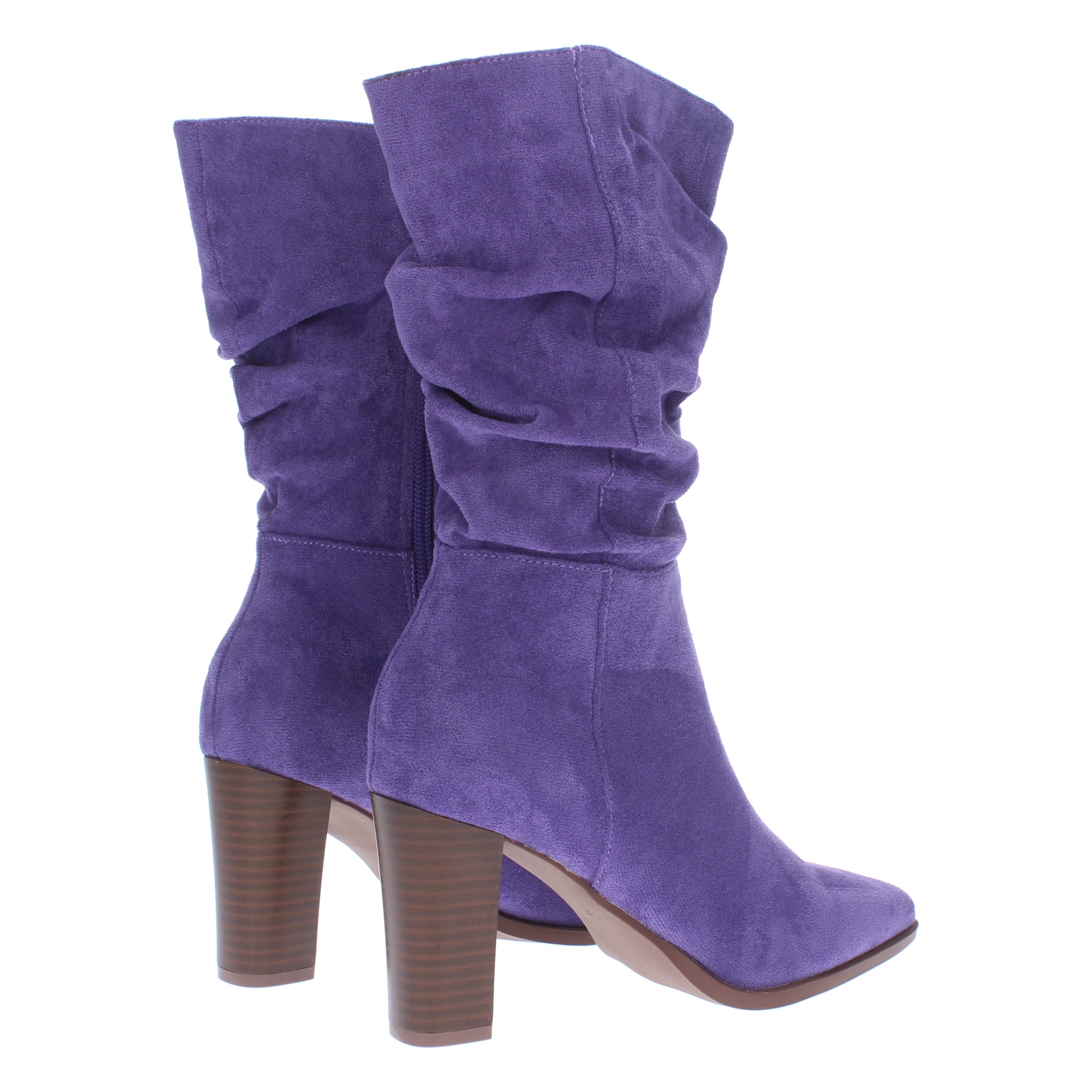 Bota de tacón para mujer estampado liso con caña arrugada