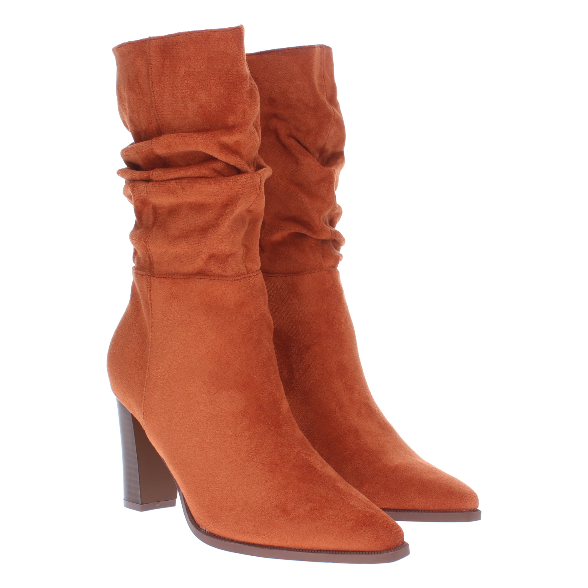 Bota de tacón para mujer estampado liso con caña arrugada
