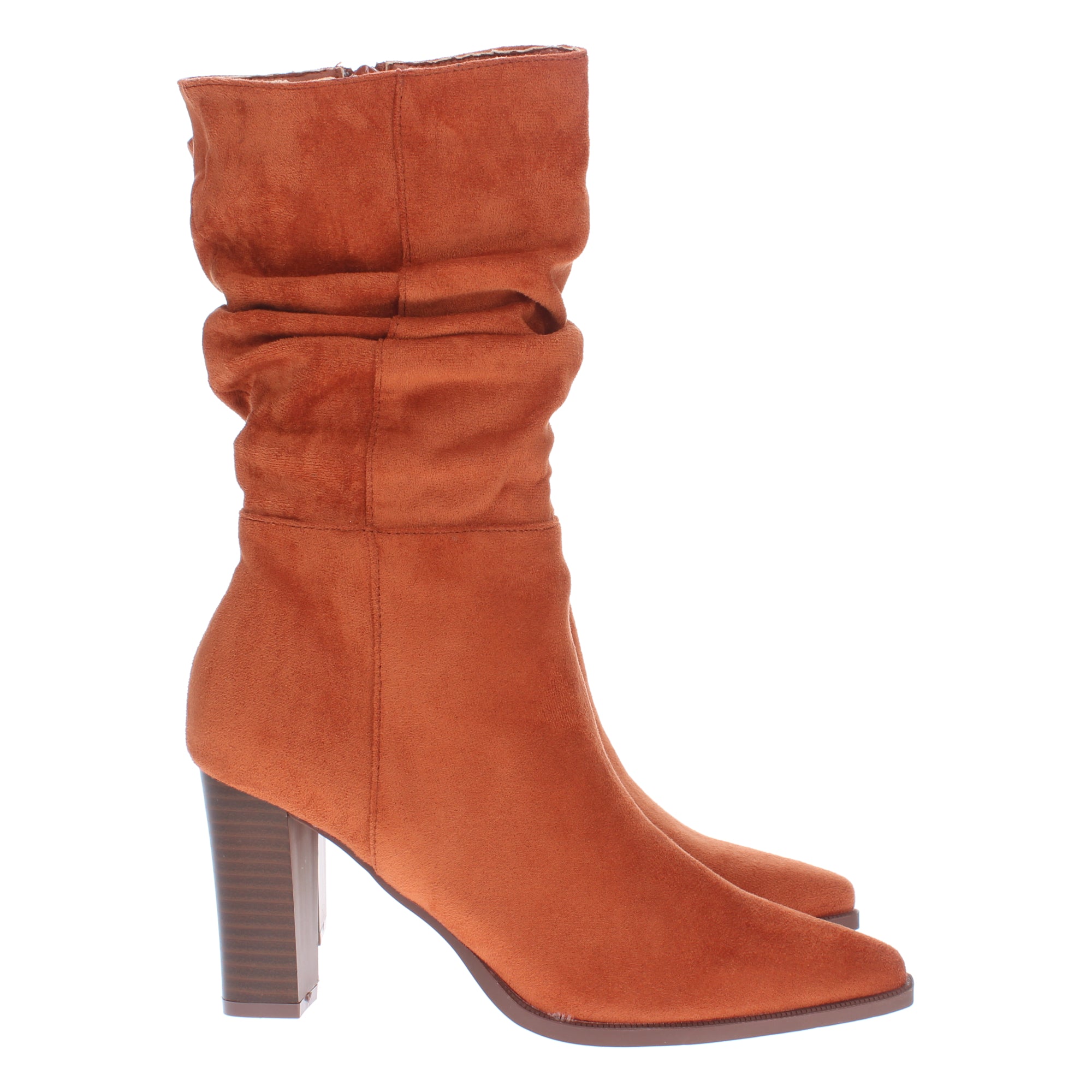 Bota de tacón para mujer estampado liso con caña arrugada