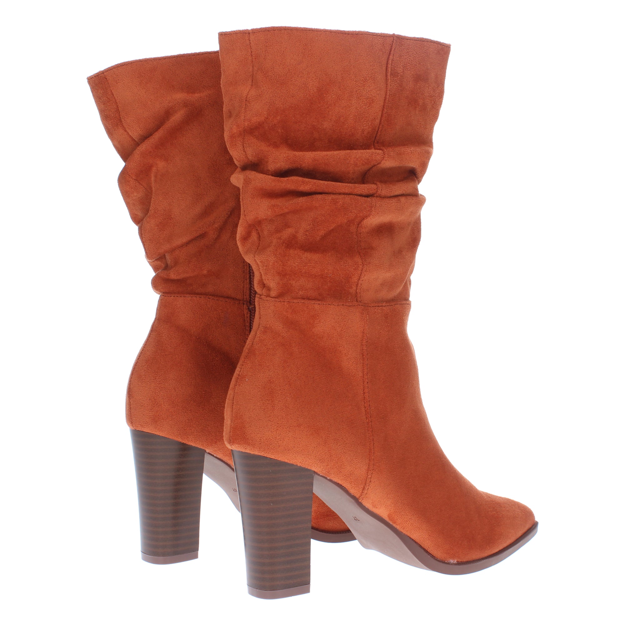 Bota de tacón para mujer estampado liso con caña arrugada