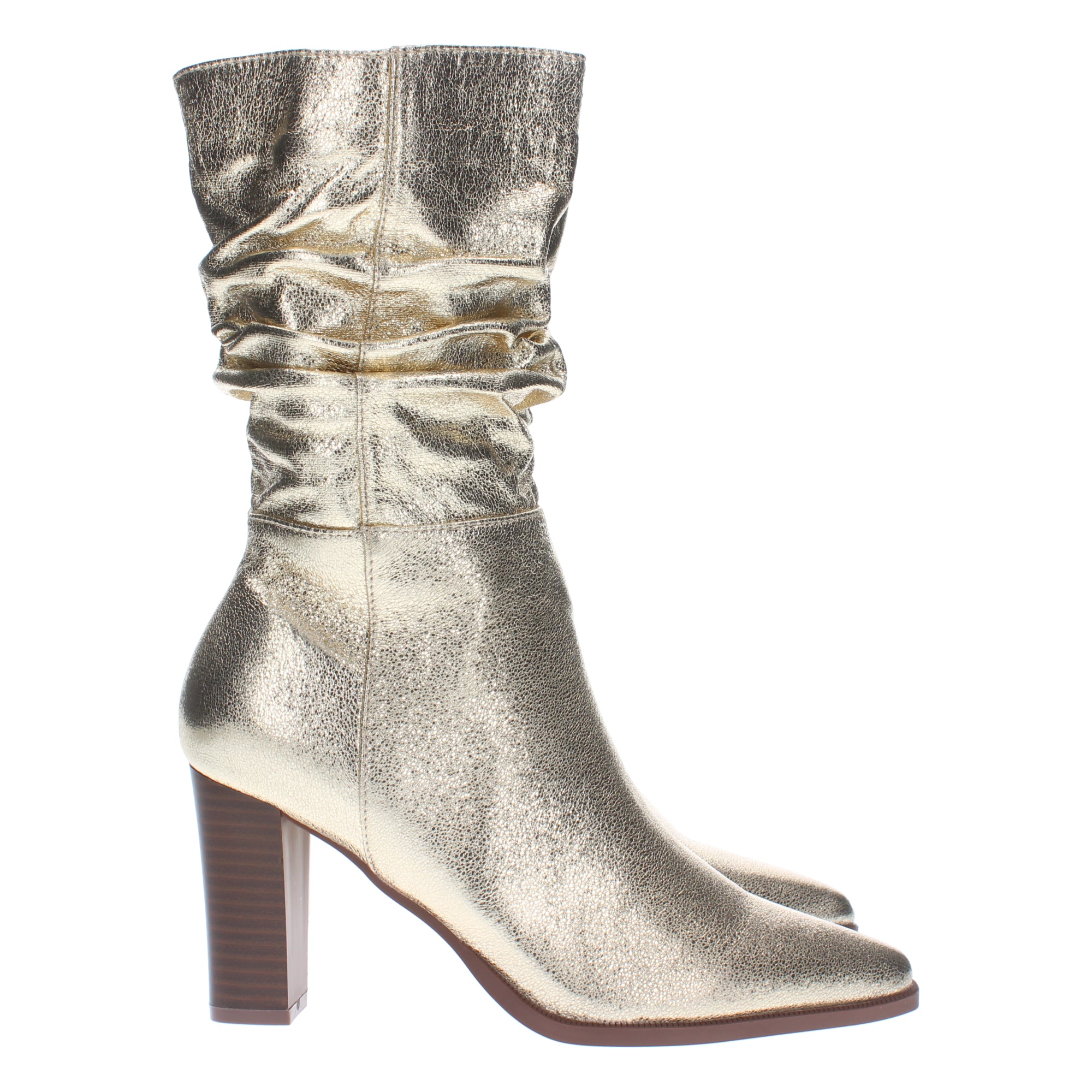 Bota de Tacón para Mujer Estampado Liso Caña Arrugada