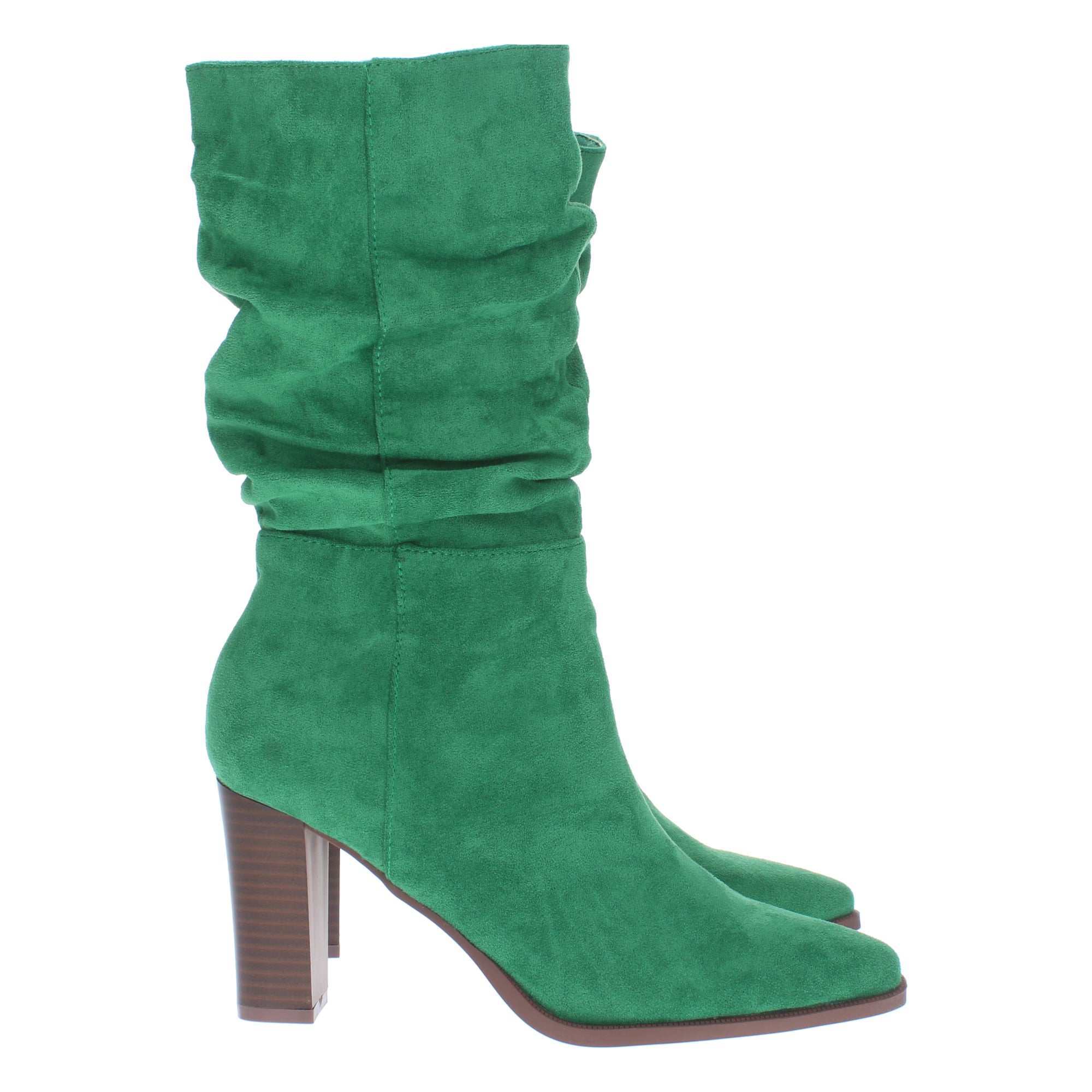 Bota de Tacón para Mujer Estampado Liso Caña Arrugada