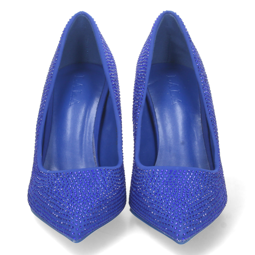 Zapato Azul de Salon y Strass con Tacón de Aguja Para Mujer