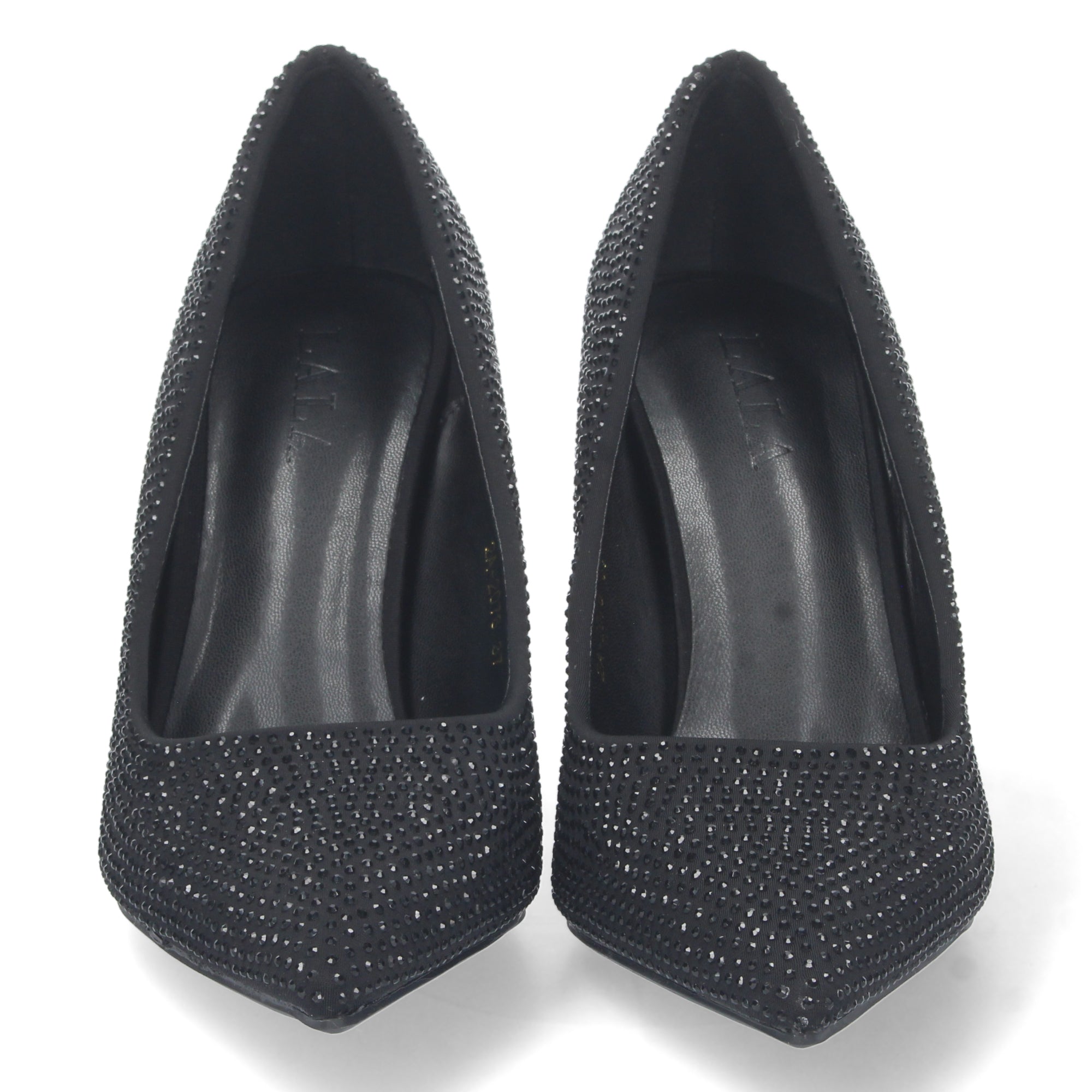 Zapato Negro de Salon y Strass con Tacón de Aguja Para Mujer