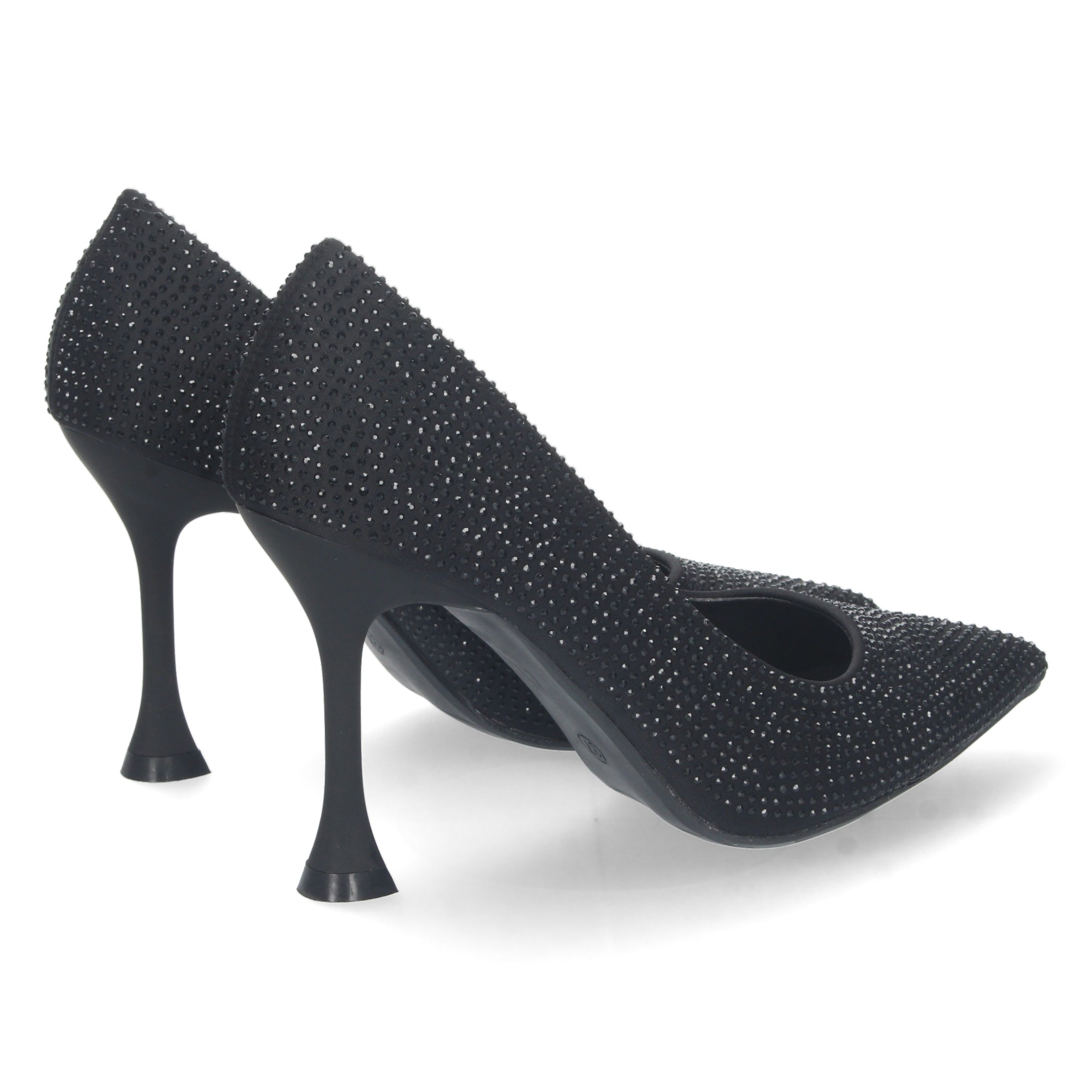 Zapato Negro de Salon y Strass con Tacón de Aguja Para Mujer