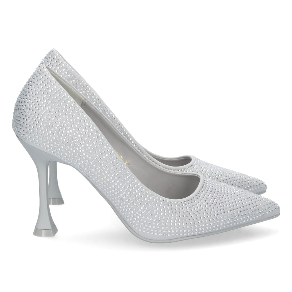 Zapato Plateado de Salon y Strass con Tacón de Aguja Para Mujer