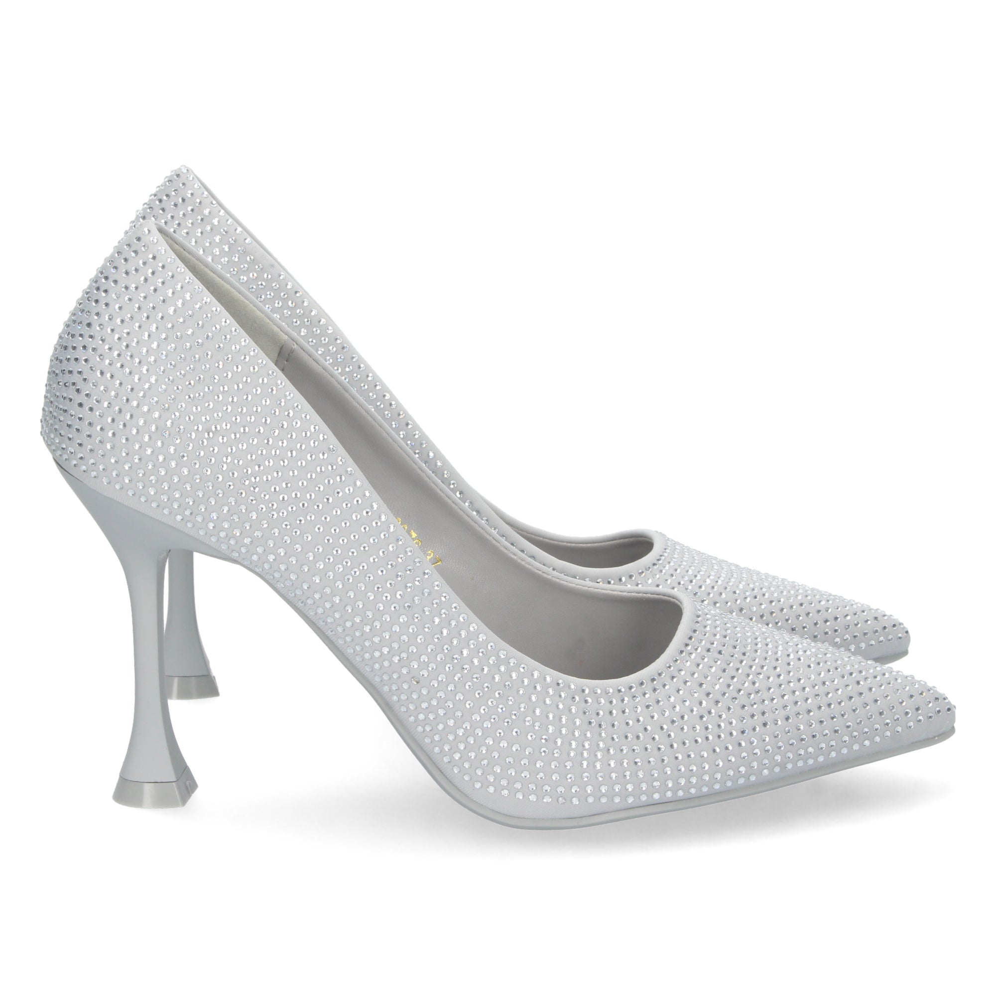 Zapato Plateado de Salon y Strass con Tacón de Aguja Para Mujer