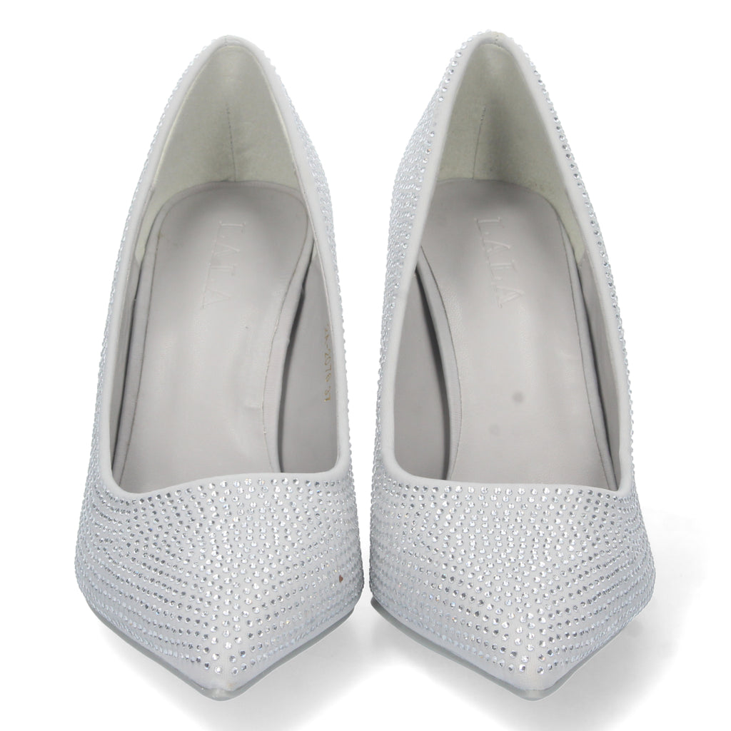 Zapato Plateado de Salon y Strass con Tacón de Aguja Para Mujer
