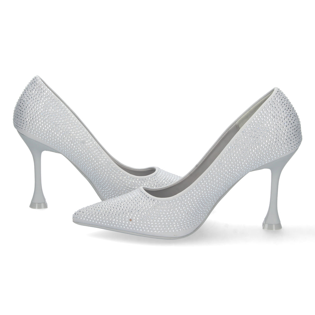 Zapato Plateado de Salon y Strass con Tacón de Aguja Para Mujer
