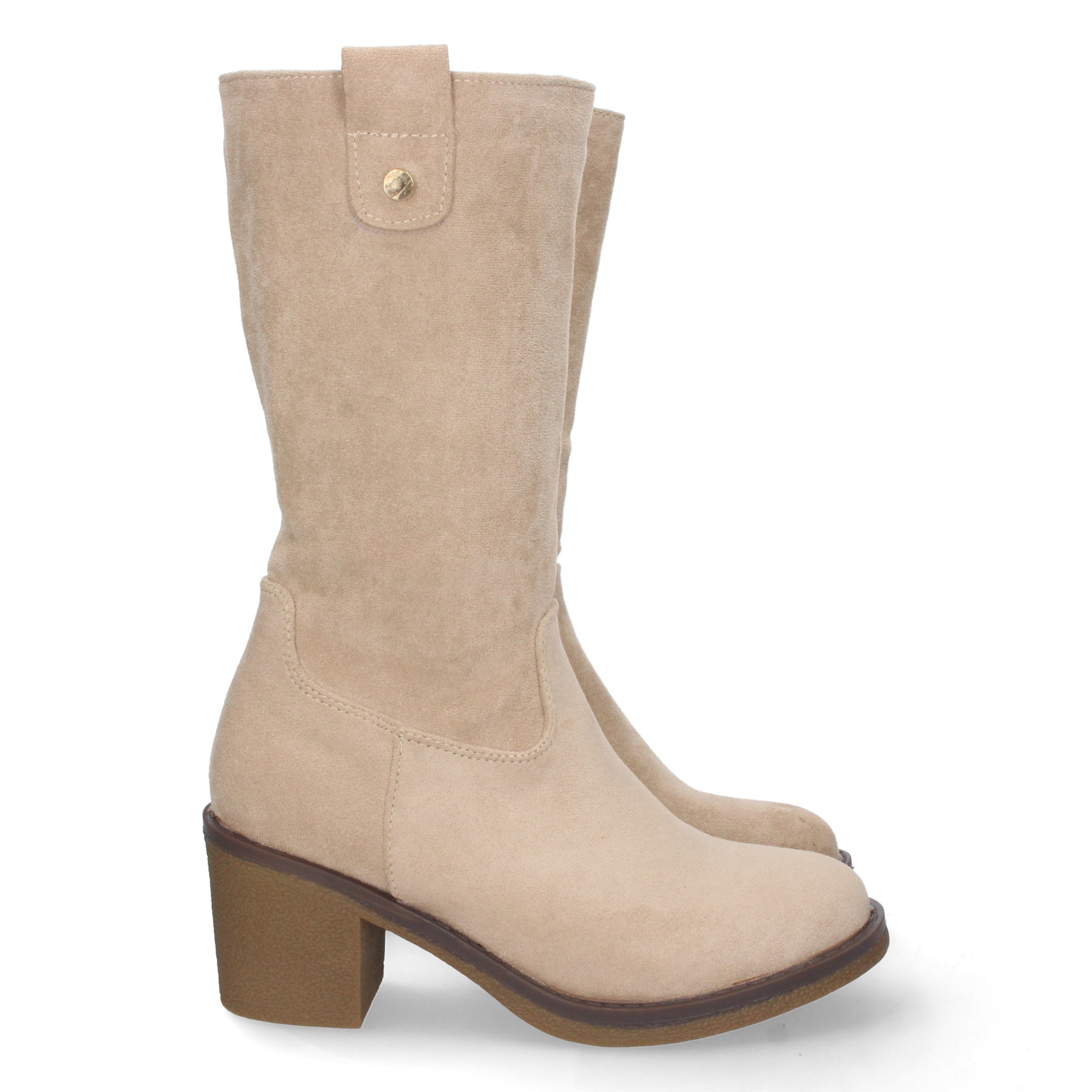 Bota de Tacón para Mujer Cómoda con Estampado Liso, Tachuela en Caña y Cremallera