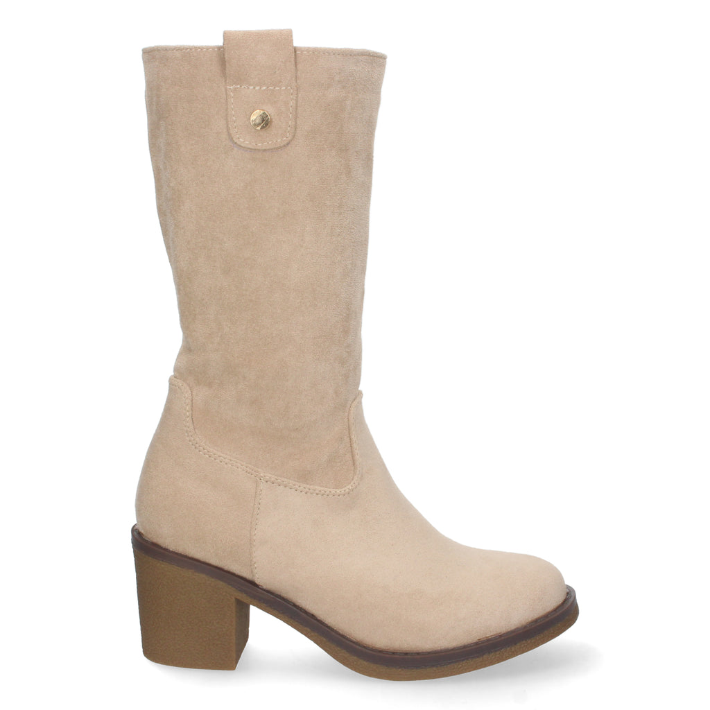 Bota de Tacón para Mujer Cómoda con Estampado Liso, Tachuela en Caña y Cremallera