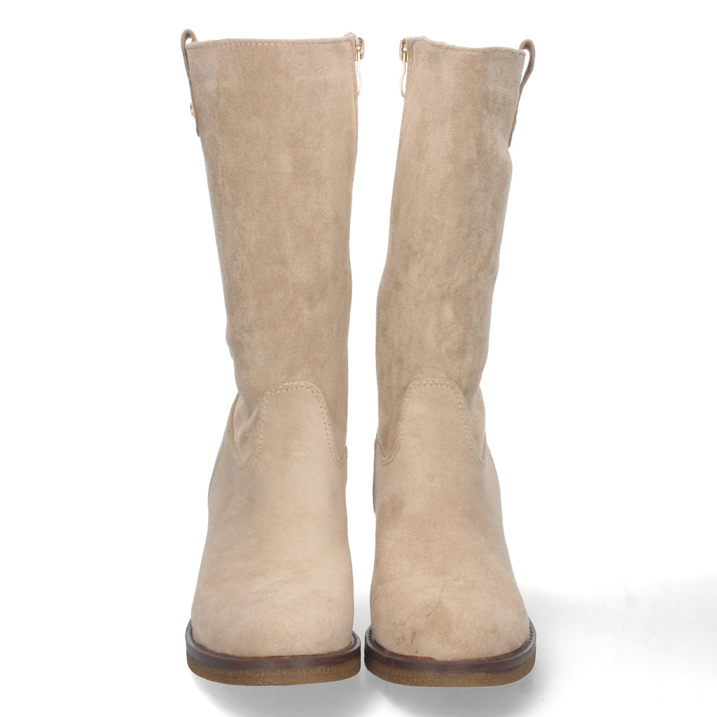 Bota de Tacón para Mujer Cómoda con Estampado Liso, Tachuela en Caña y Cremallera