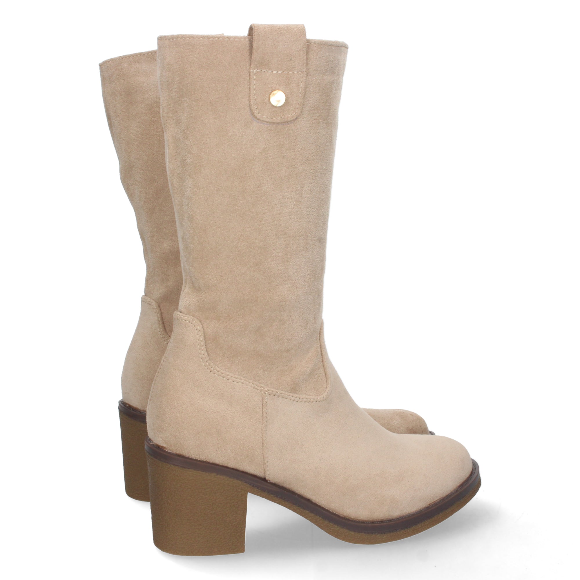 Bota de Tacón para Mujer Cómoda con Estampado Liso, Tachuela en Caña y Cremallera