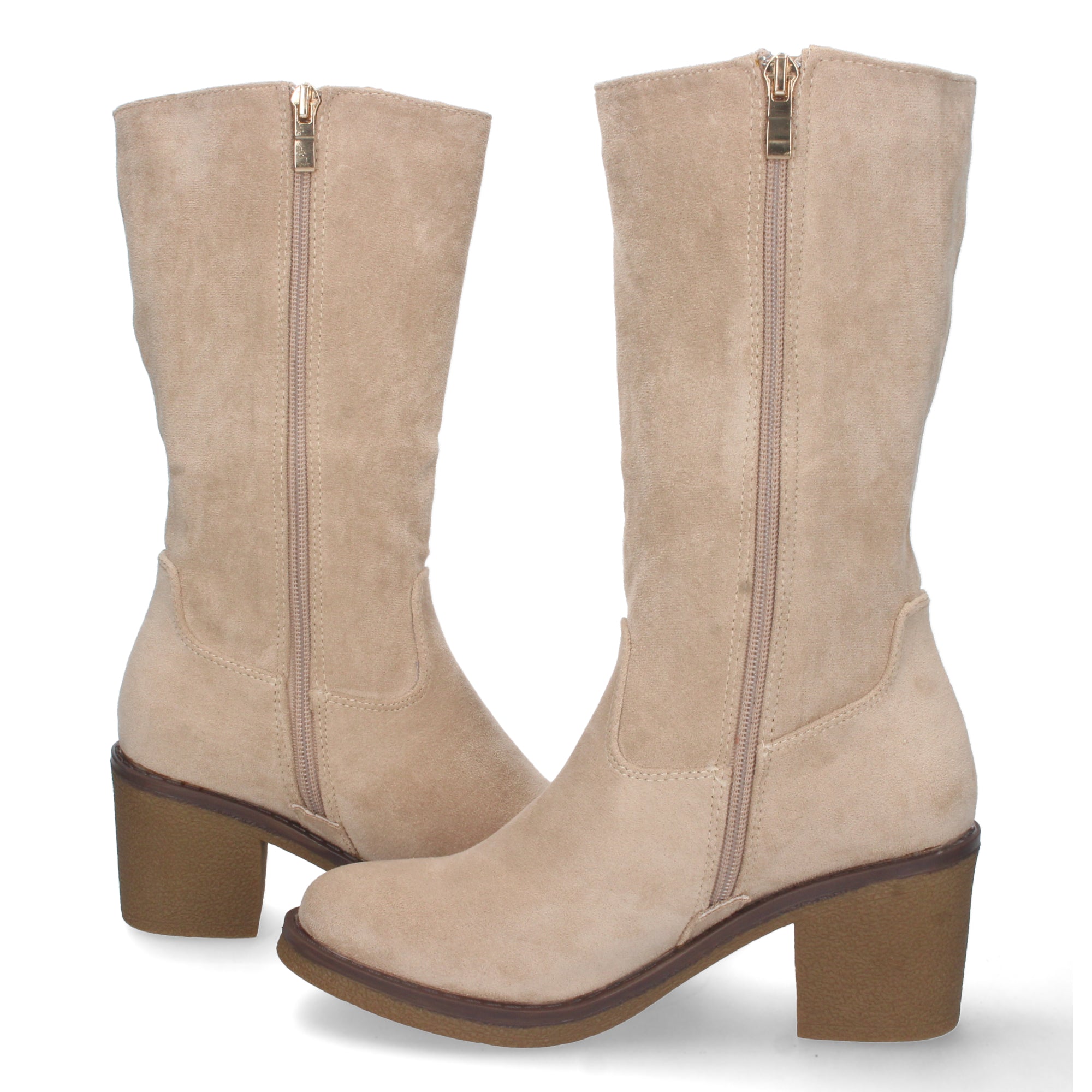 Bota de Tacón para Mujer Cómoda con Estampado Liso, Tachuela en Caña y Cremallera
