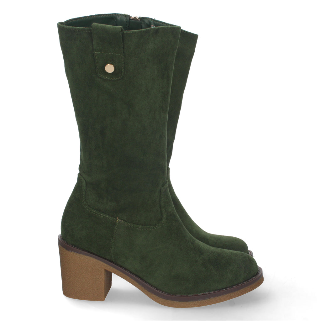 Bota de Tacón para Mujer con Estampado Liso y Tachuelas