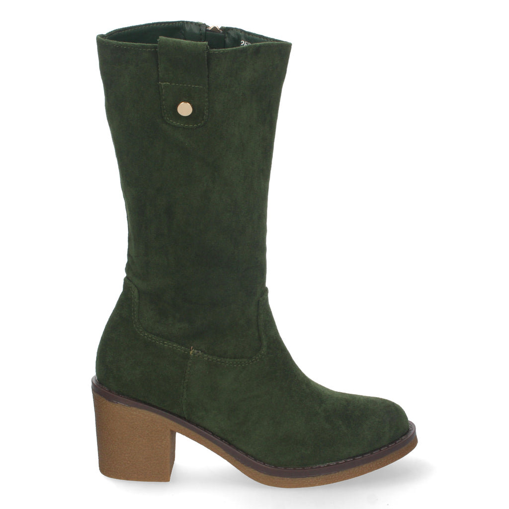 Bota de Tacón para Mujer con Estampado Liso y Tachuelas