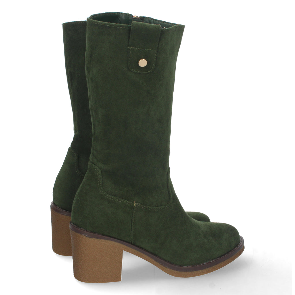 Bota de Tacón para Mujer con Estampado Liso y Tachuelas
