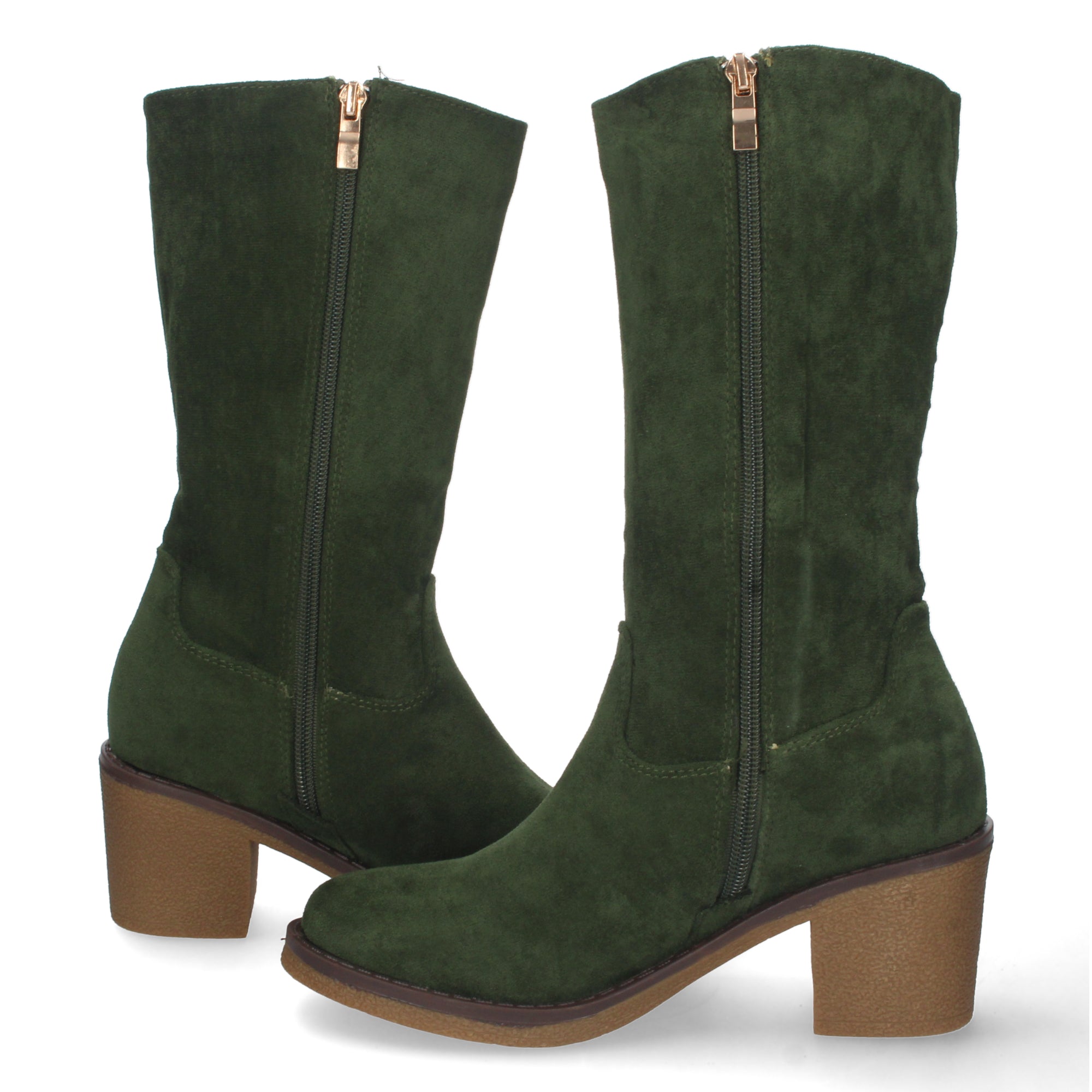 Bota de Tacón para Mujer con Estampado Liso y Tachuelas