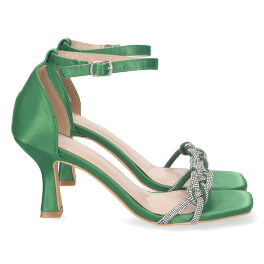 Cyrena Green Shine – Sandalia Verde Brillante de Tacón Cómodo con Pala Brillante y Hebilla para Mujer