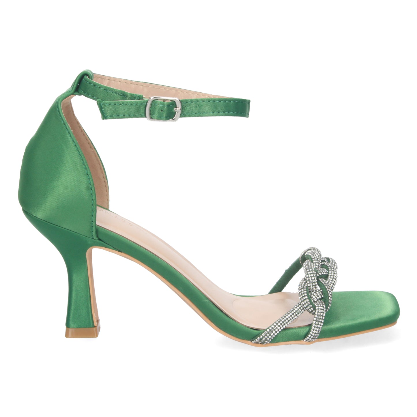 Cyrena Green Shine – Sandalia Verde Brillante de Tacón Cómodo con Pala Brillante y Hebilla para Mujer