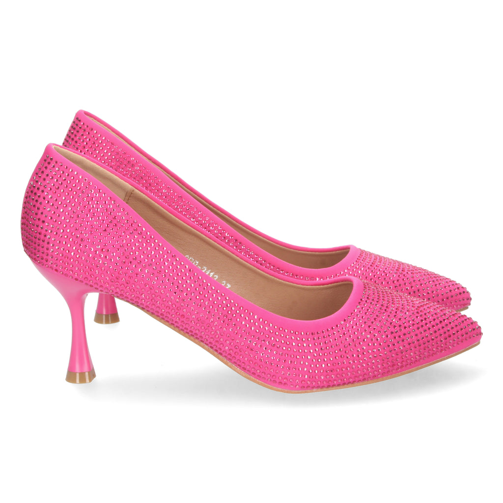 Zapato Fucsia de Salon y Strass con Tacón de Aguja Para Mujer