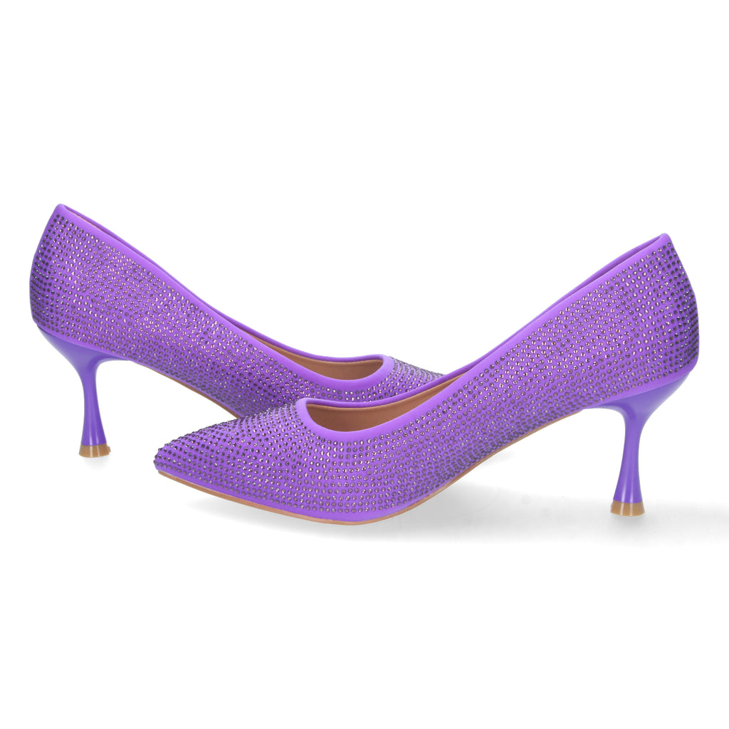 Zapato Lila de Salon y Strass con Tacón de Aguja Para Mujer