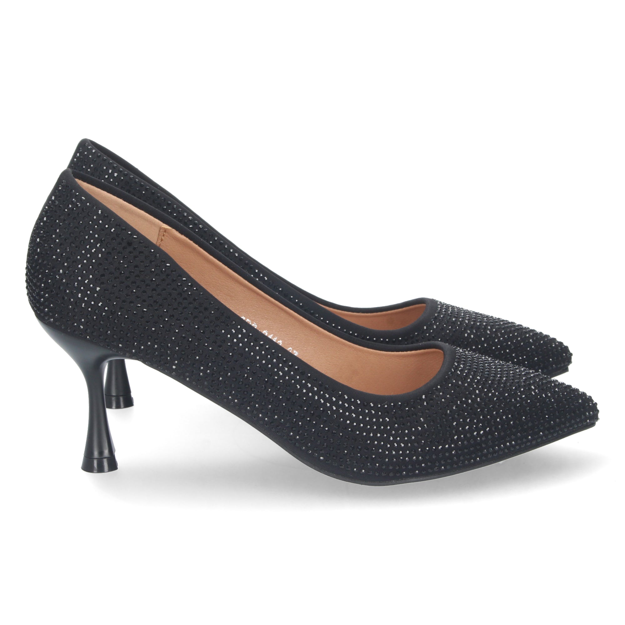 Zapato Negro de Salon y Strass con Tacón de Aguja Para Mujer