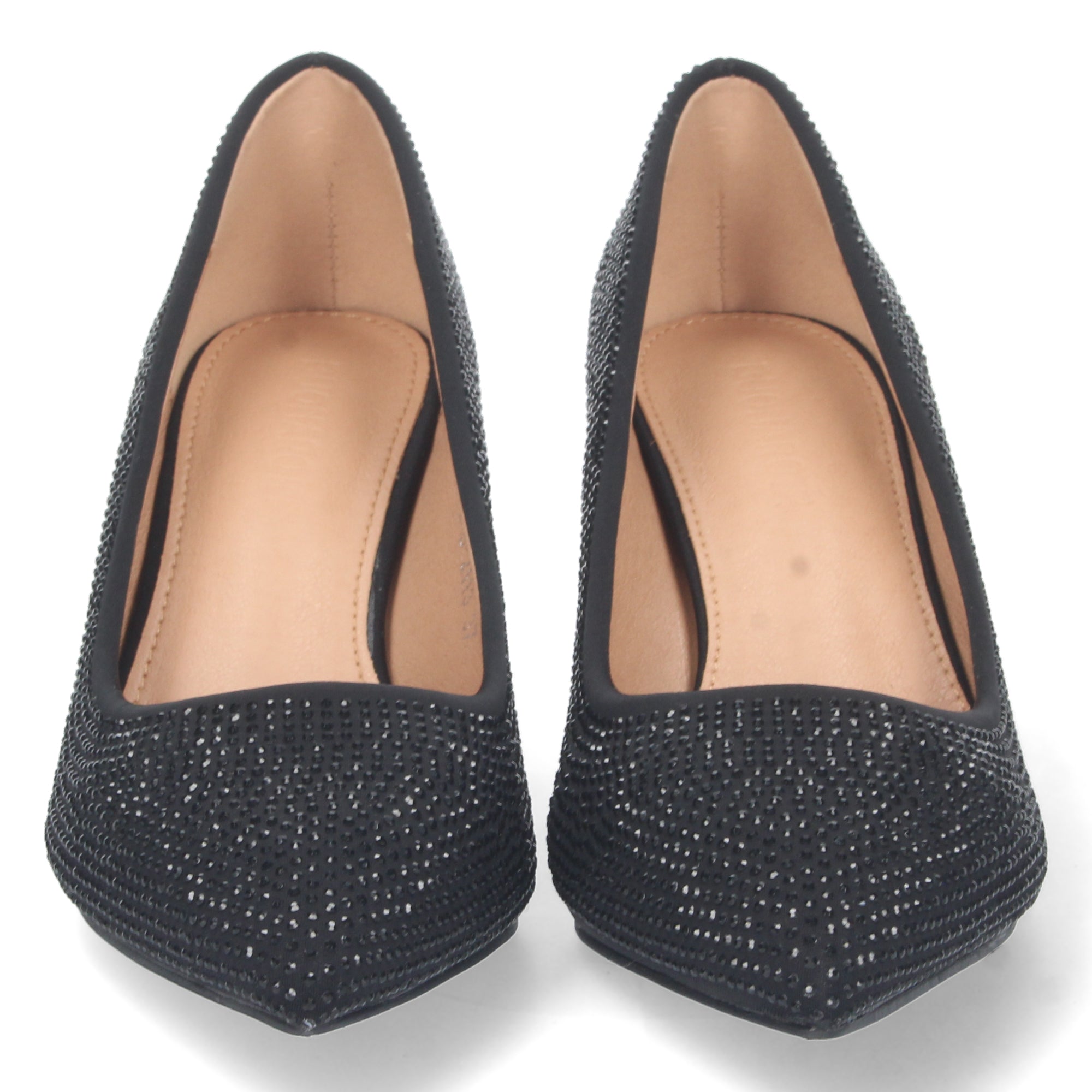 Zapato Negro de Salon y Strass con Tacón de Aguja Para Mujer