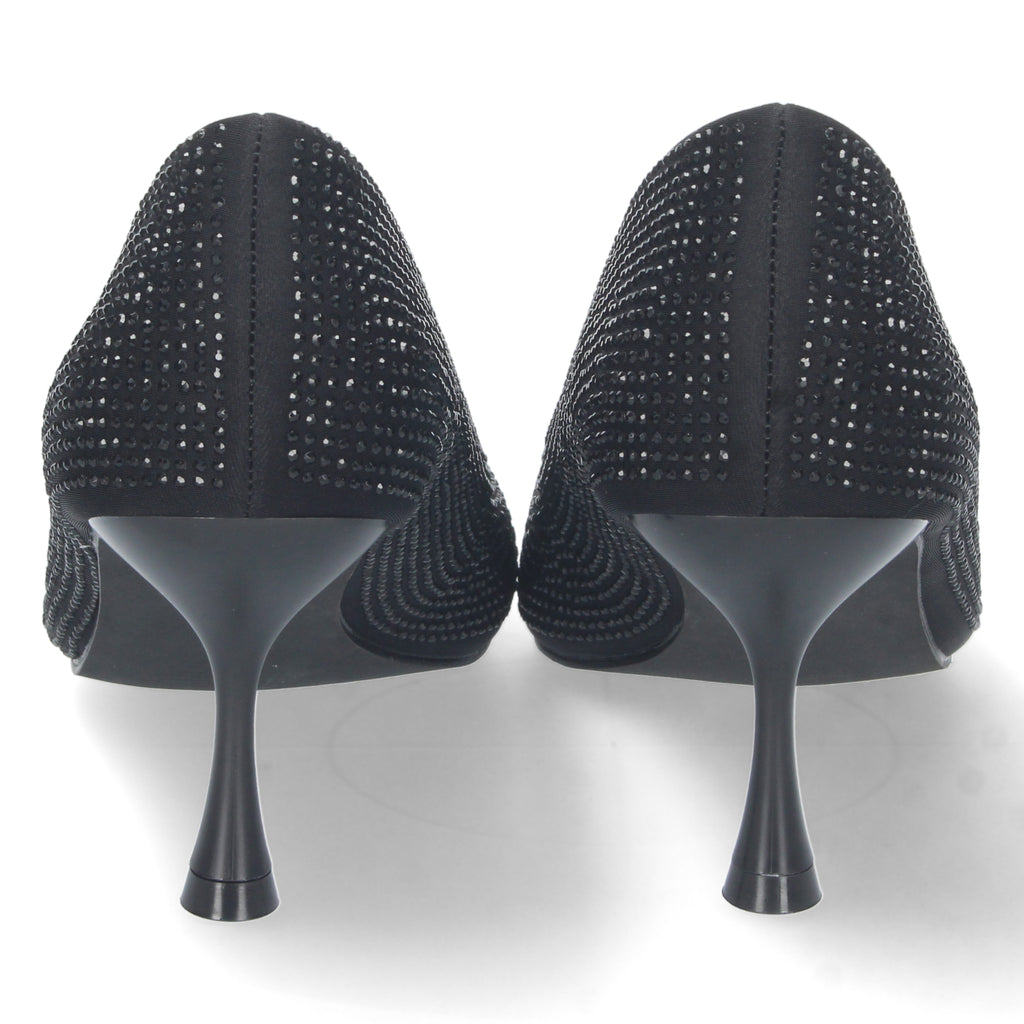 Zapato Negro de Salon y Strass con Tacón de Aguja Para Mujer
