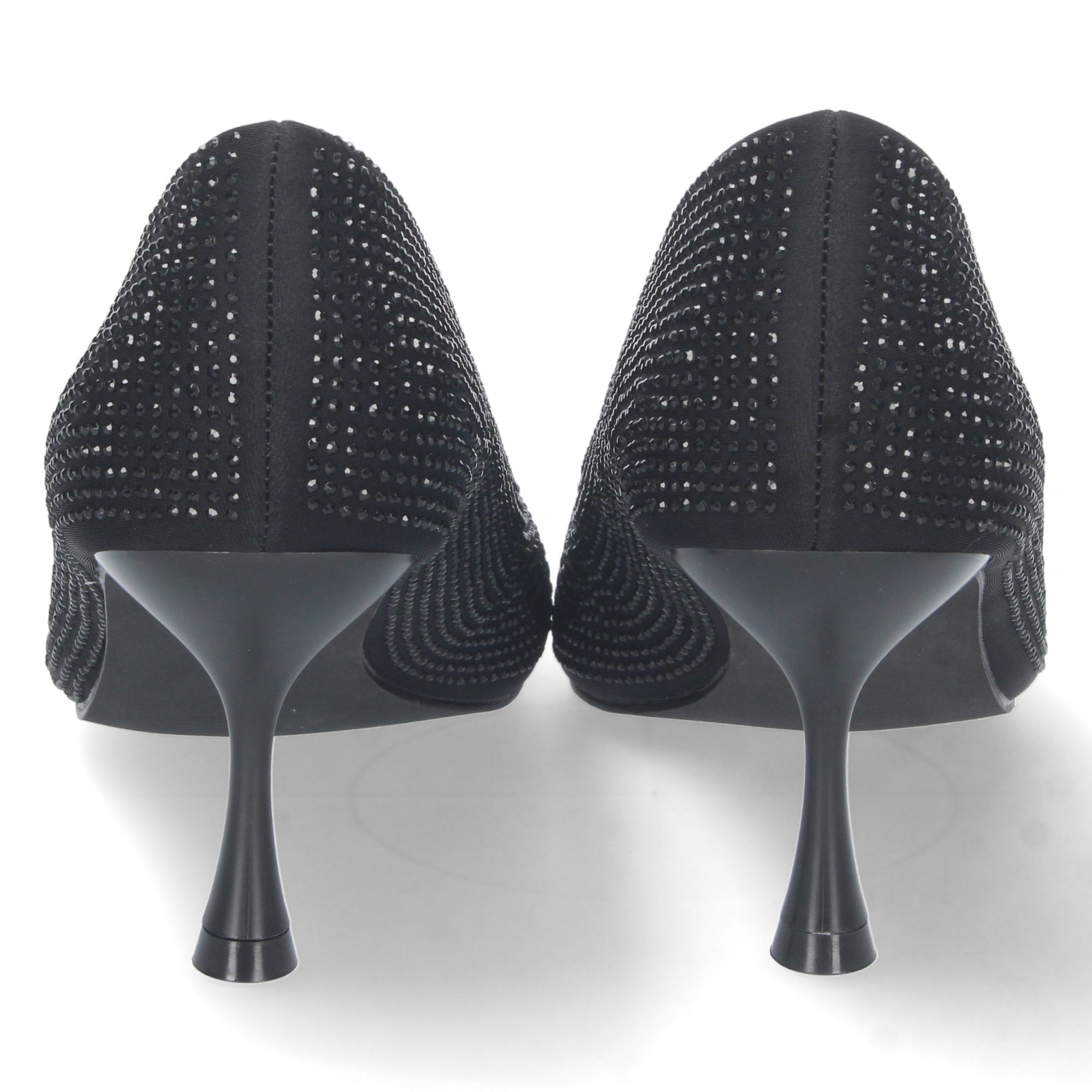 Zapato Negro de Salon y Strass con Tacón de Aguja Para Mujer