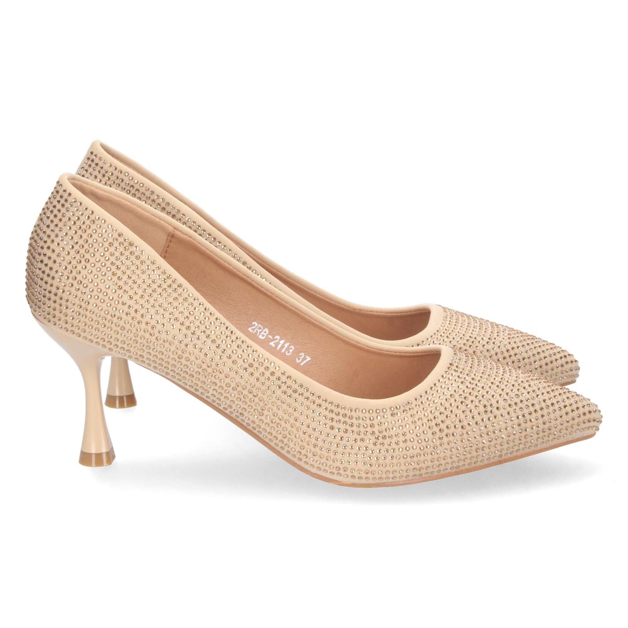 Zapato Dorado de Salon y Strass con Tacón de Aguja Para Mujer