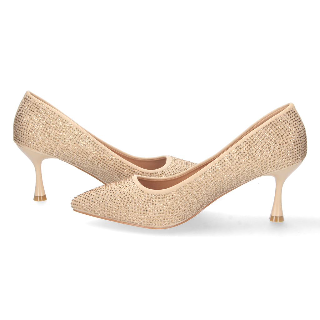 Zapato Dorado de Salon y Strass con Tacón de Aguja Para Mujer