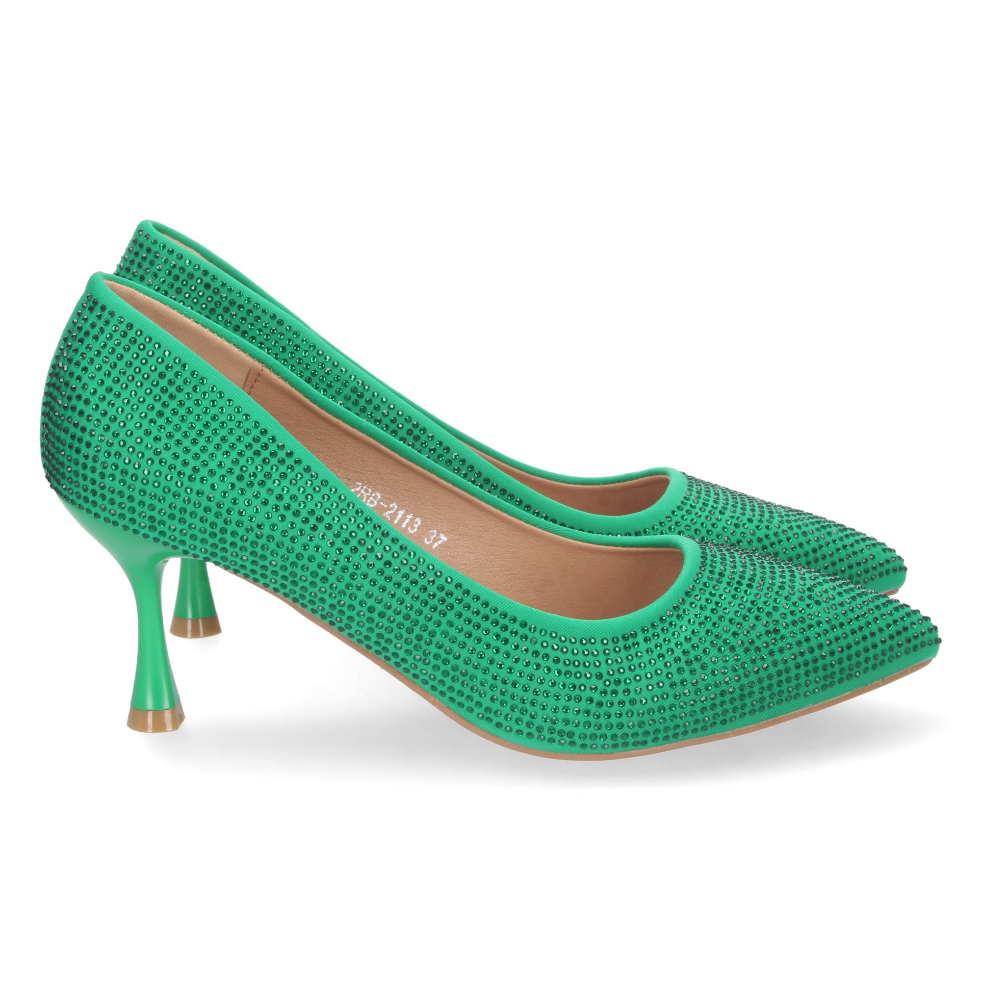 Zapato Verde de Salon y Strass con Tacón de Aguja Para Mujer