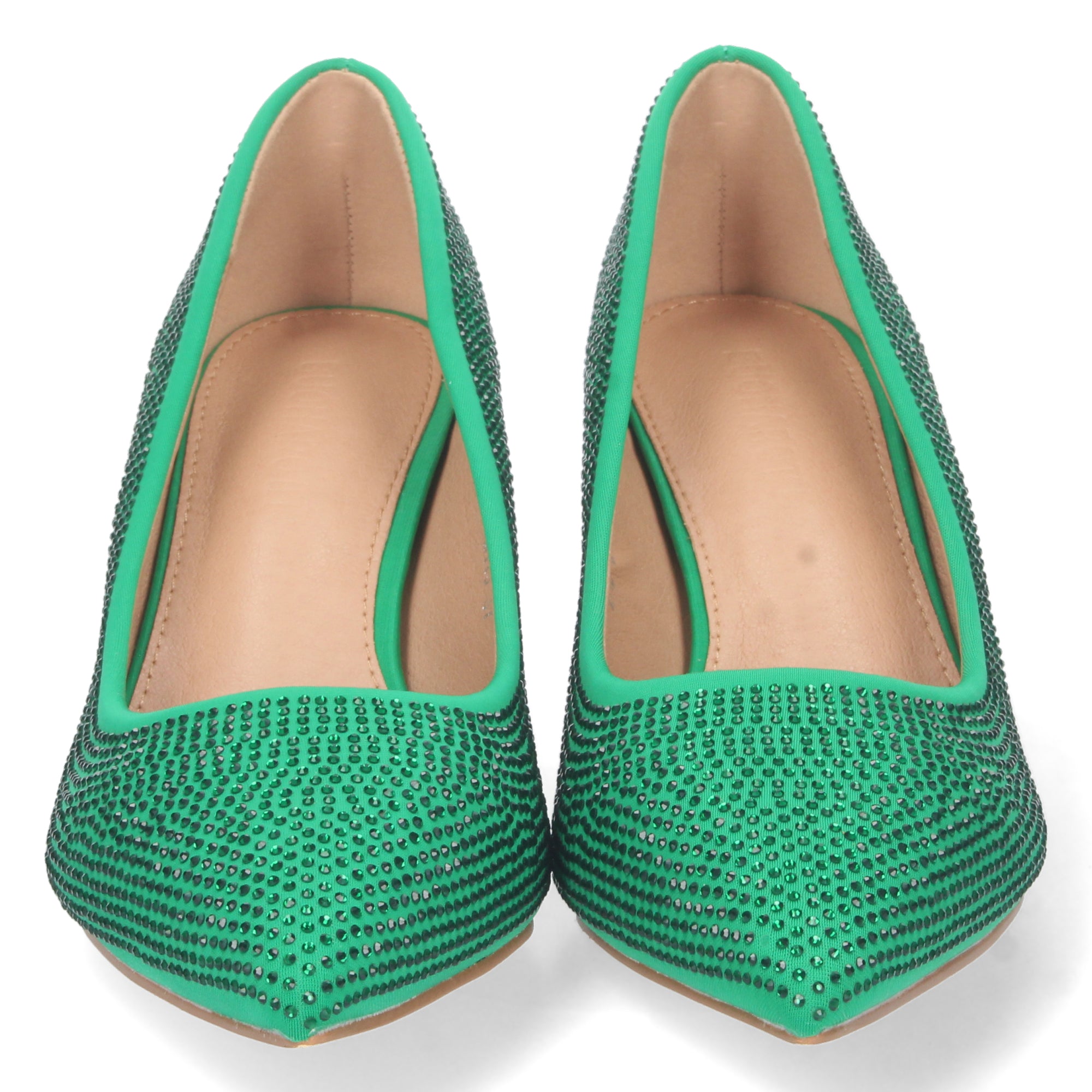 Zapato Verde de Salon y Strass con Tacón de Aguja Para Mujer