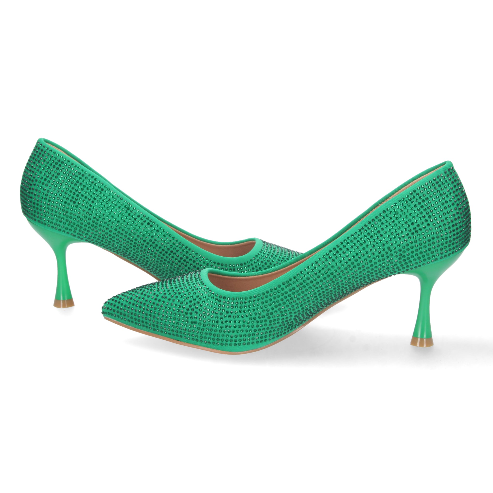 Zapato Verde de Salon y Strass con Tacón de Aguja Para Mujer