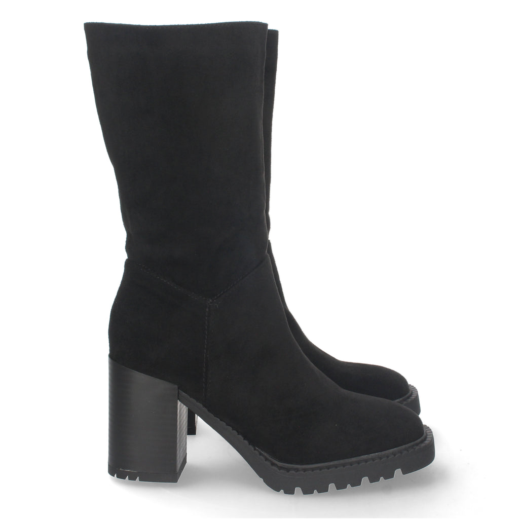 Bota de Tacón para Mujer Cómoda con Punta Redonda, Estampado Liso y Cremallera