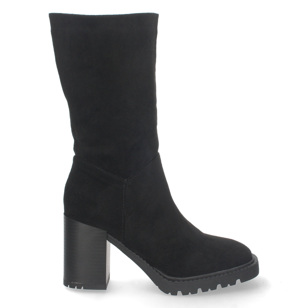Bota de Tacón para Mujer Cómoda con Punta Redonda, Estampado Liso y Cremallera