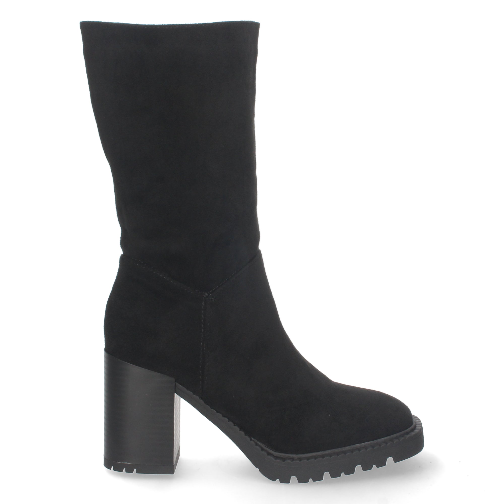 Bota de Tacón para Mujer Cómoda con Punta Redonda, Estampado Liso y Cremallera