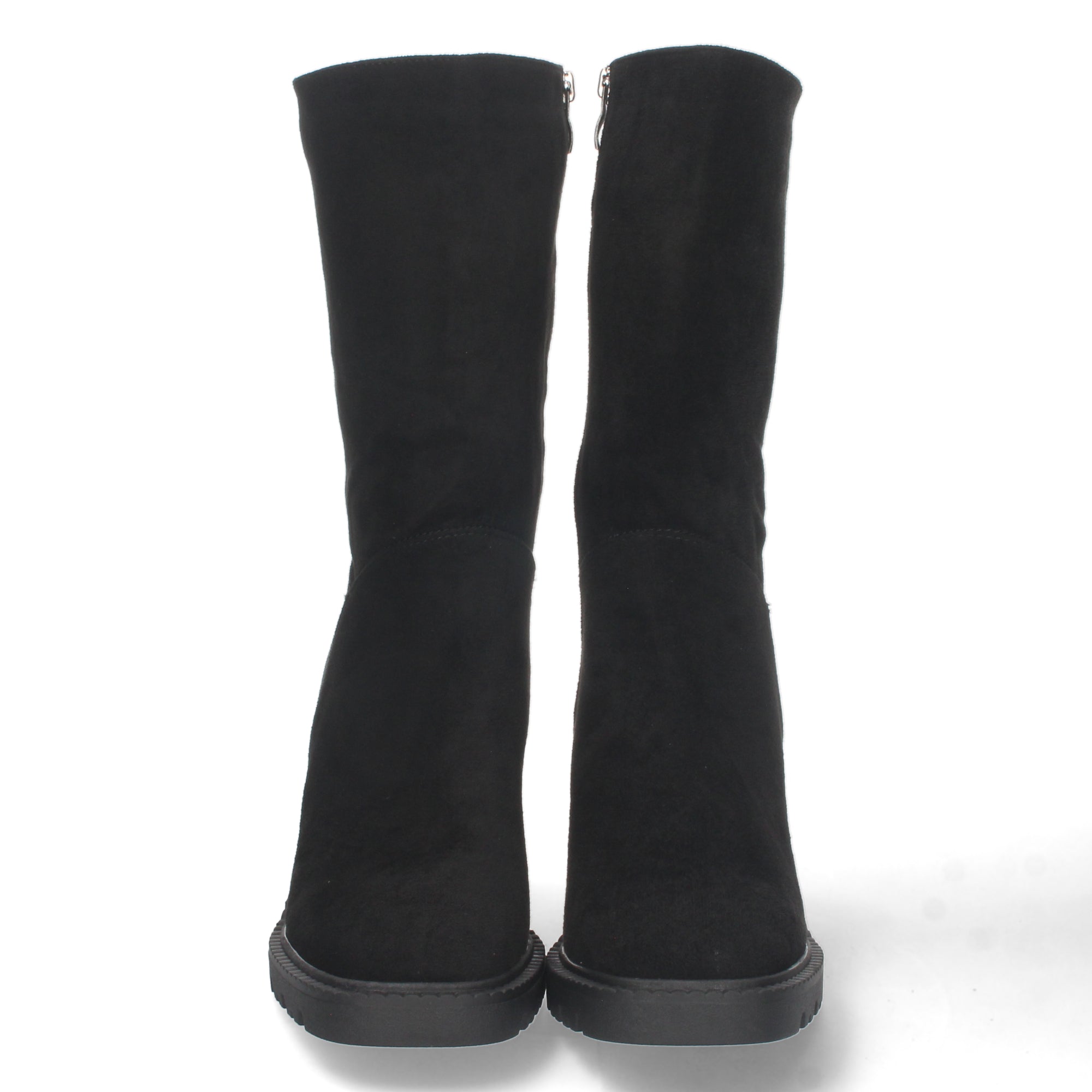 Bota de Tacón para Mujer Cómoda con Punta Redonda, Estampado Liso y Cremallera