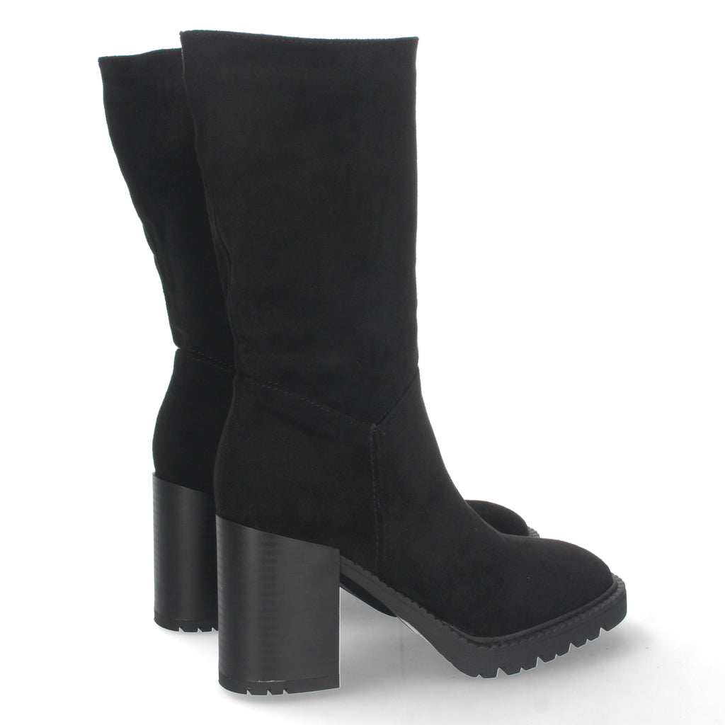 Bota de Tacón para Mujer Cómoda con Punta Redonda, Estampado Liso y Cremallera