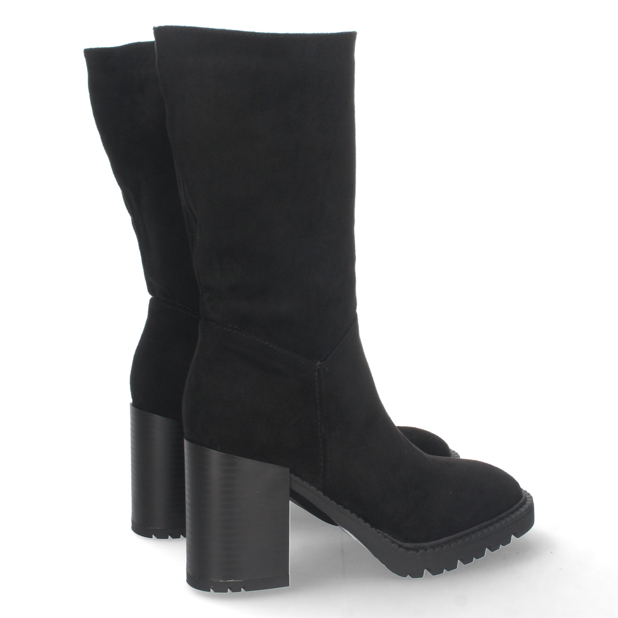 Bota de Tacón para Mujer Cómoda con Punta Redonda, Estampado Liso y Cremallera