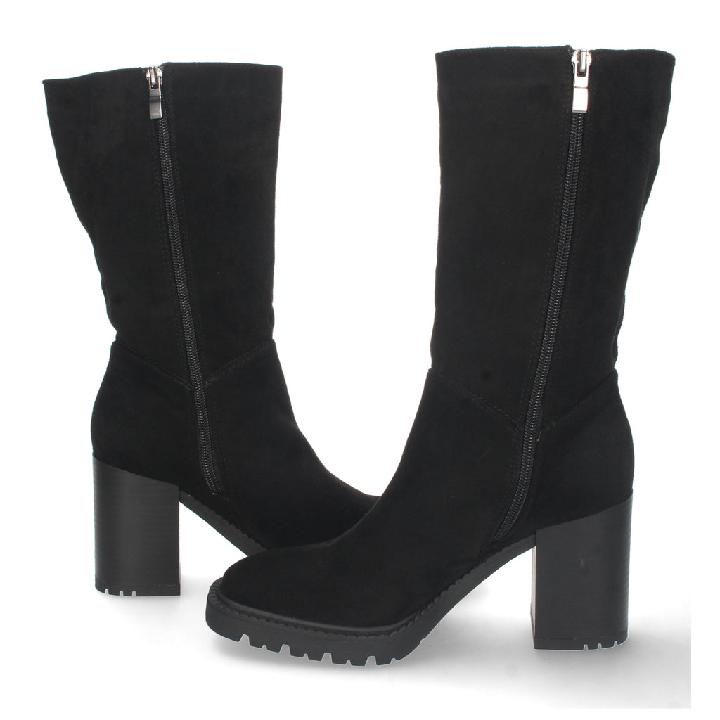 Bota de Tacón para Mujer Cómoda con Punta Redonda, Estampado Liso y Cremallera