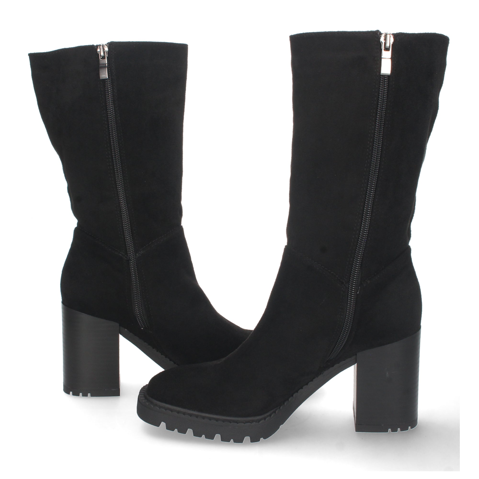 Bota de Tacón para Mujer Cómoda con Punta Redonda, Estampado Liso y Cremallera