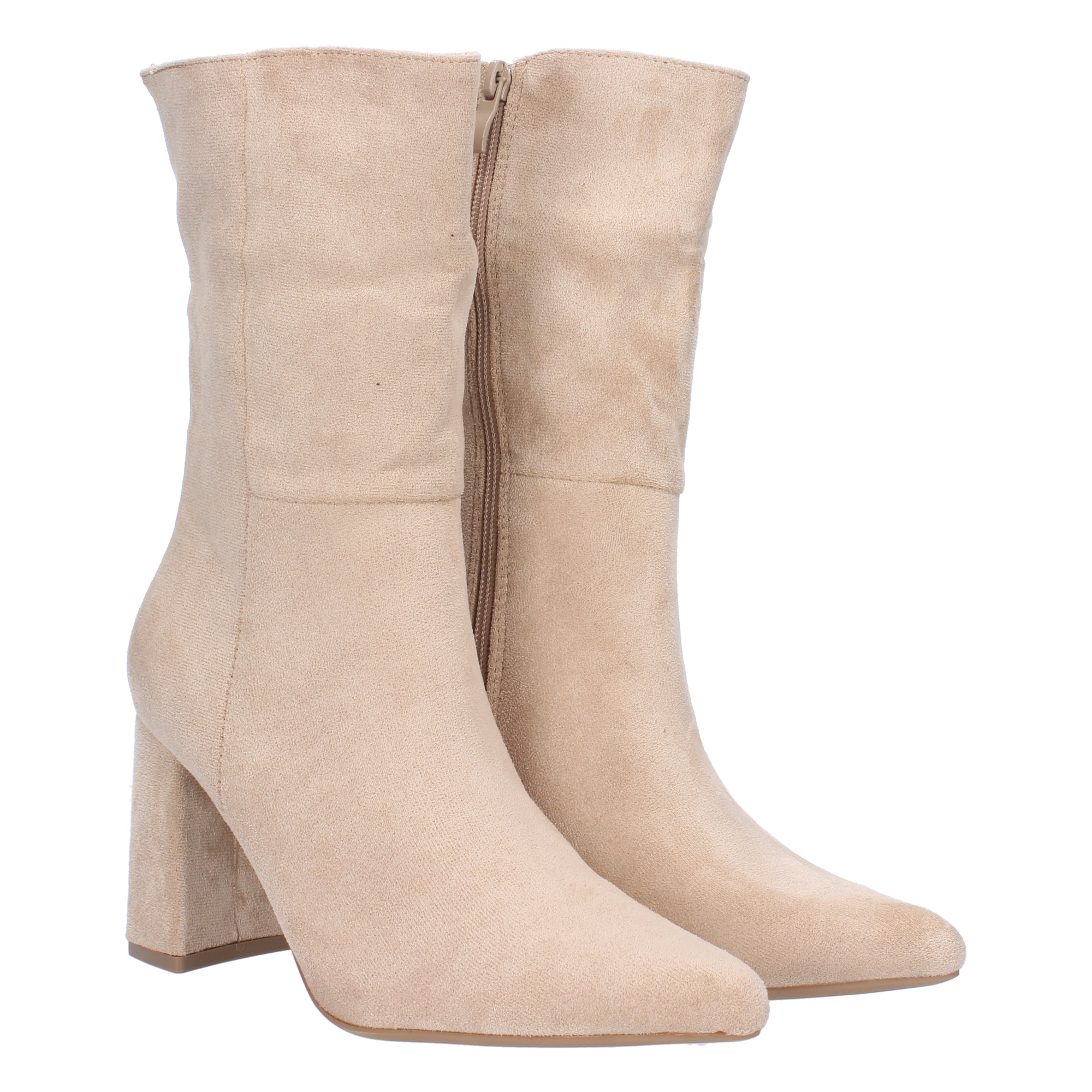 Bota de Tacón de Mujer con Punta Fina y Estampado Liso, Cierre de Cremallera Otoño Invierno