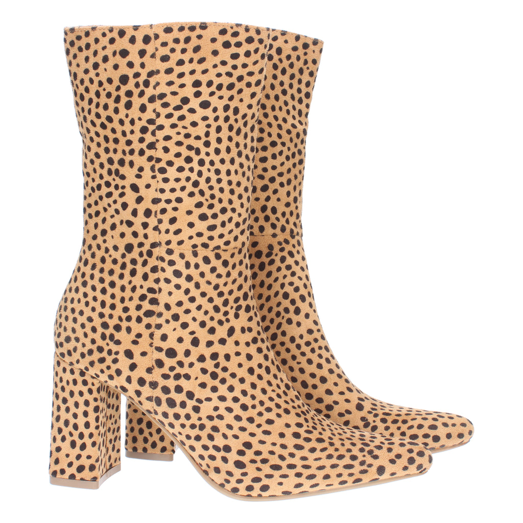 Bota de Tacón para Mujer con Estampado Liso y Punta Fina