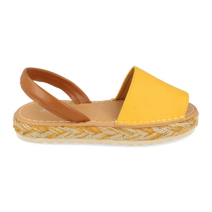 CyrenaStyle Amarilla Simple – Sandalia Plana de Yute con Pala Simple y Cierre Ajustable al Talón para Mujer | Primavera-Verano