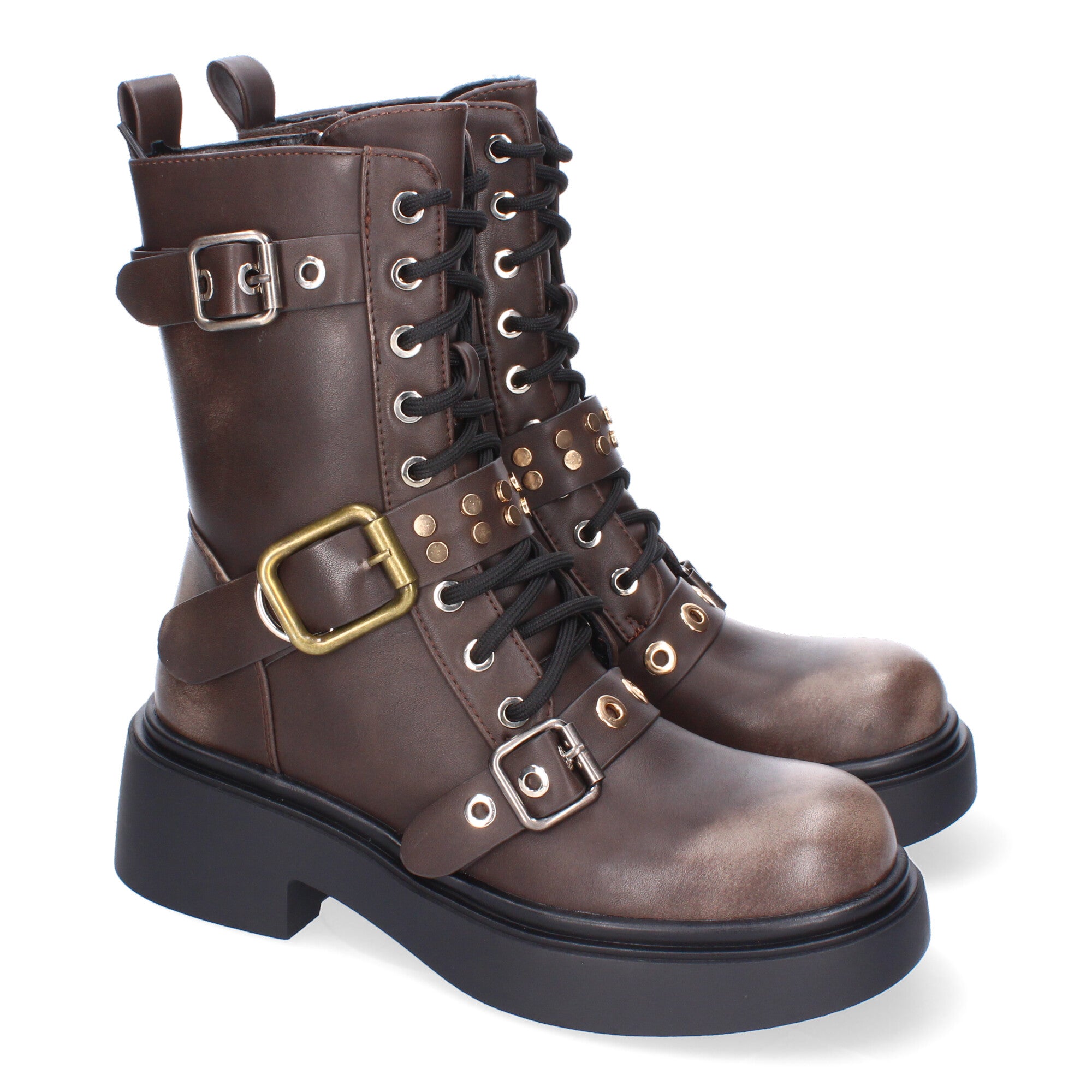 Bota de Tacón para Mujer con Hebillas y Punta Redonda