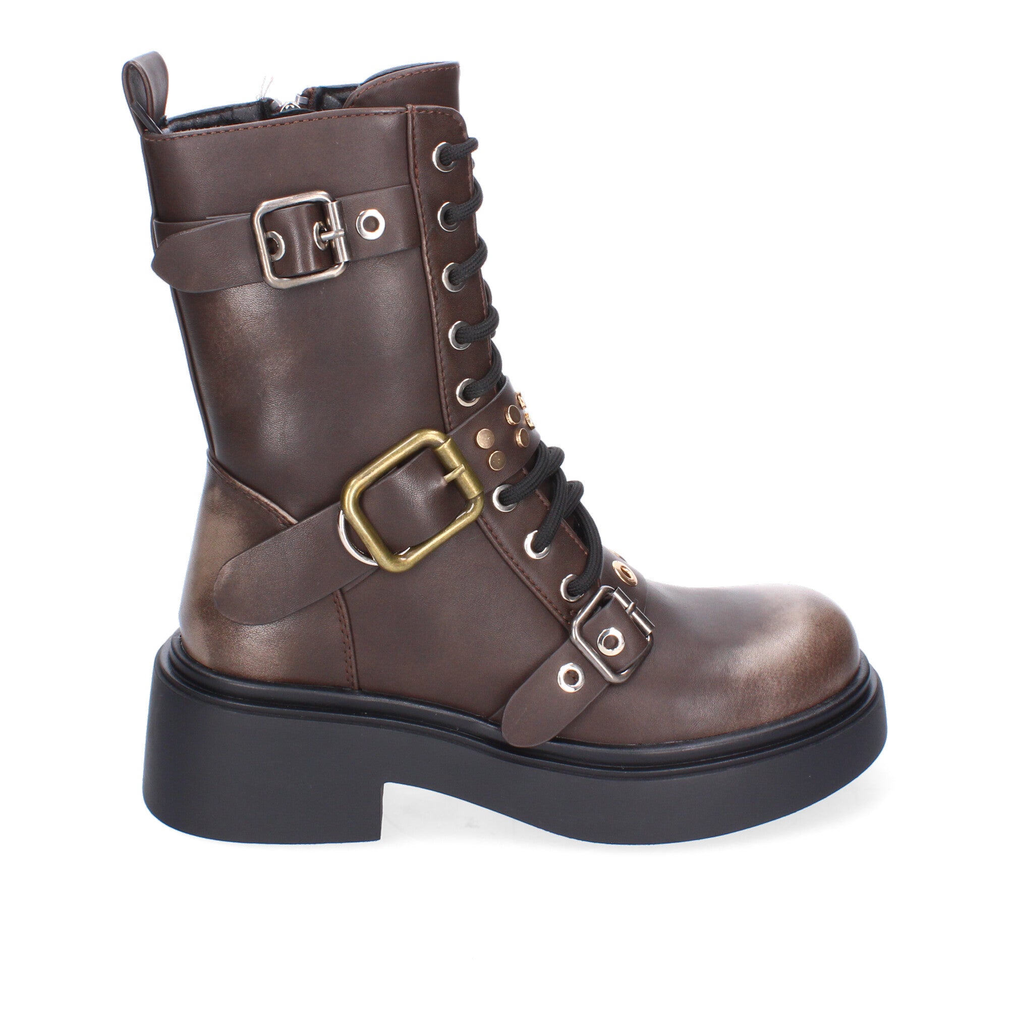 Bota de Tacón para Mujer con Hebillas y Punta Redonda