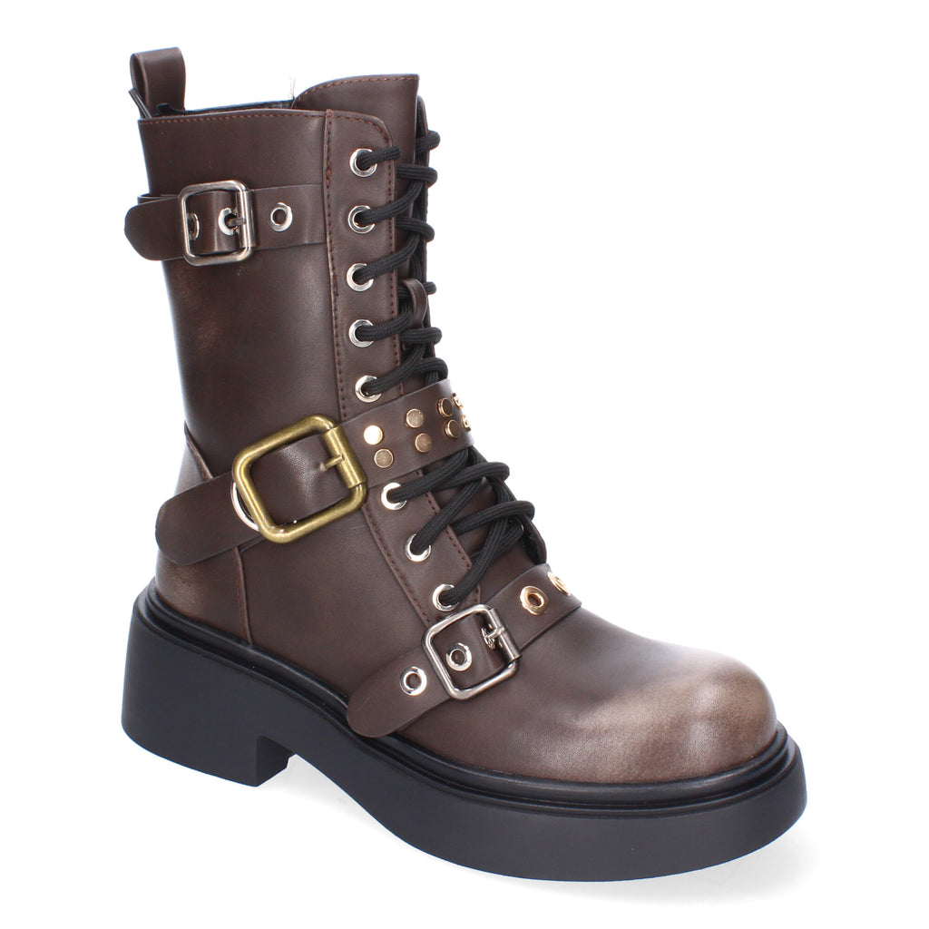 Bota de Tacón para Mujer con Hebillas y Punta Redonda